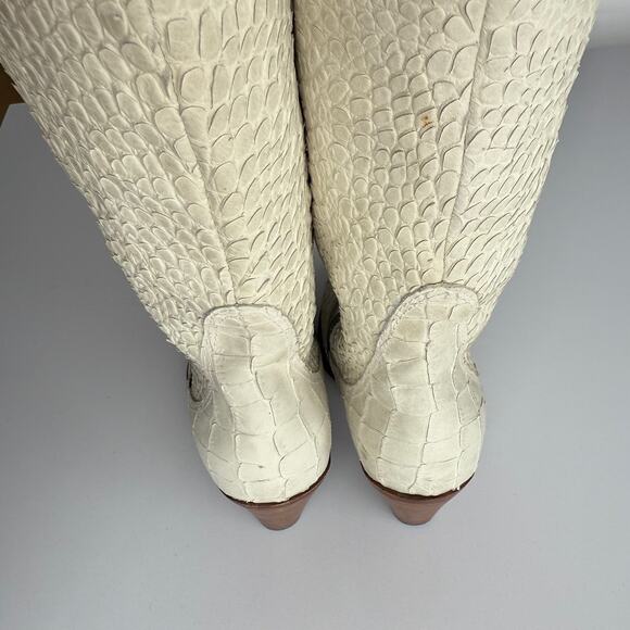 Jo Ghost Made in Italy EUC Knee High Wood Heel Exotic Leather Cream Boots EU 36 - Picture 7 of 11